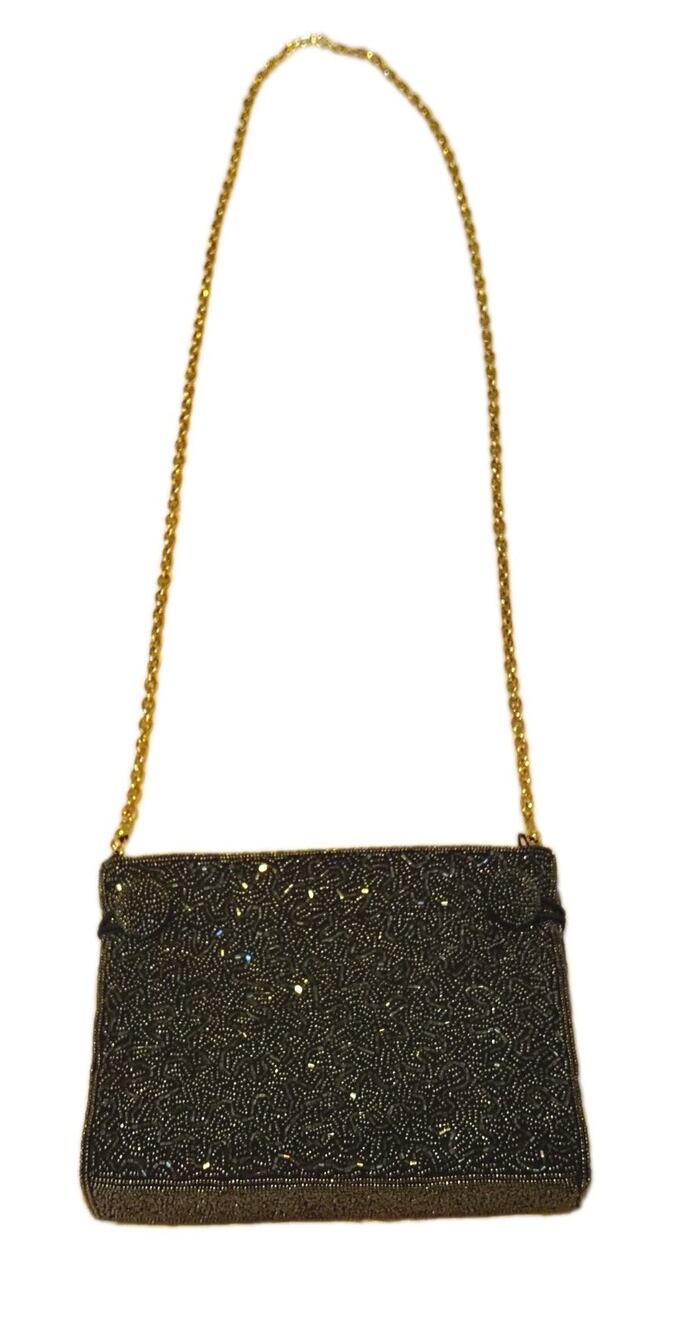 Inge Christopher Vintage Beaded Crossbody Bag Gold Foil Flap Clutch NWOT